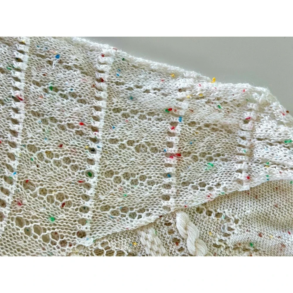 Vintage Marie Kim‎ Textured Knit Collared Sweater Multi Speckled Cream Size M